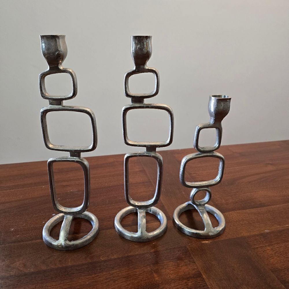 Modern MCM Candle Holder Made in India Silver Tone Brutalist Style - Picture 10 of 11